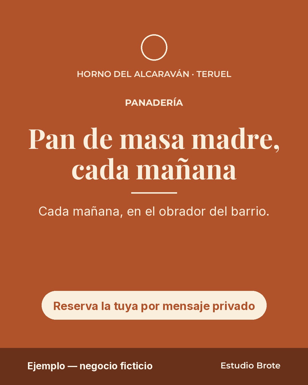 Publicación de ejemplo para Horno del Alcaraván, panadería ficticia en Teruel