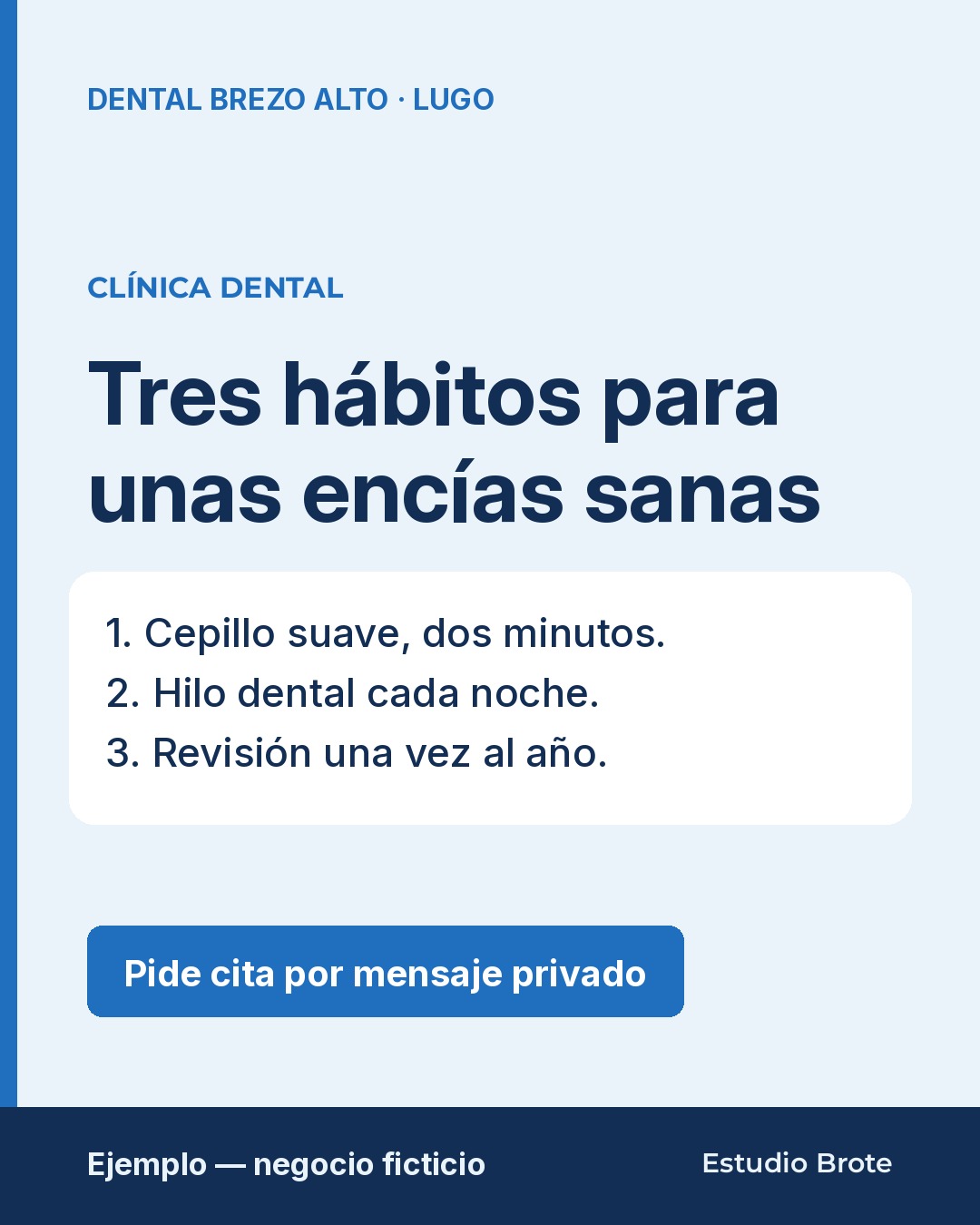 Publicación de ejemplo para Dental Brezo Alto, clínica dental ficticia en Lugo