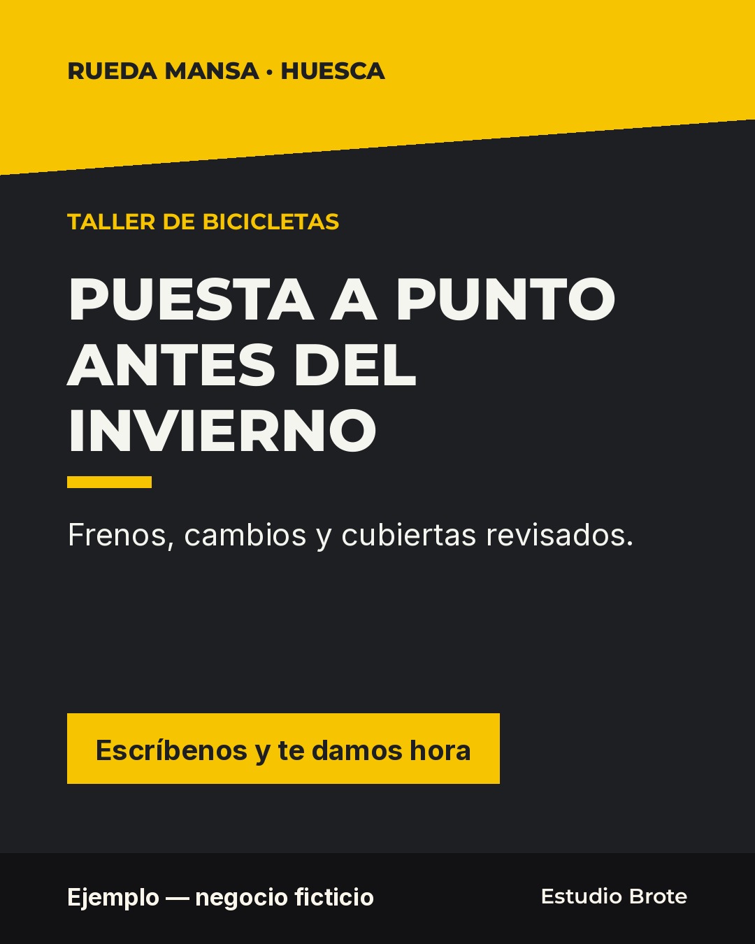 Publicación de ejemplo para Rueda Mansa, taller de bicicletas ficticio en Huesca
